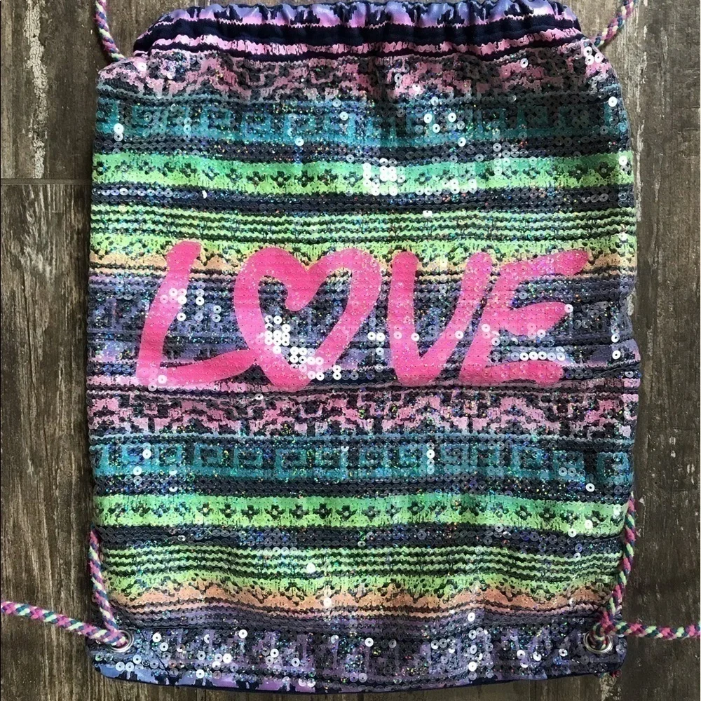 Love multi color sequined backpack knapsack bag